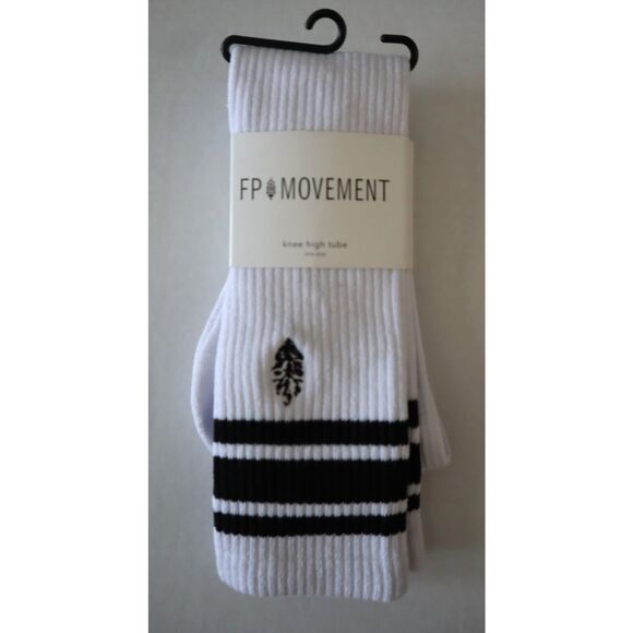 Free People Movement 94662863 Women's O/S White Knee High Logo Stripe Tube Socks - Picture 1 of 4